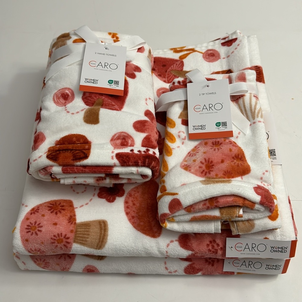 💥6pc CARO HOME 100% Cotton Bath Towel Set - Mushroom Print - MESA